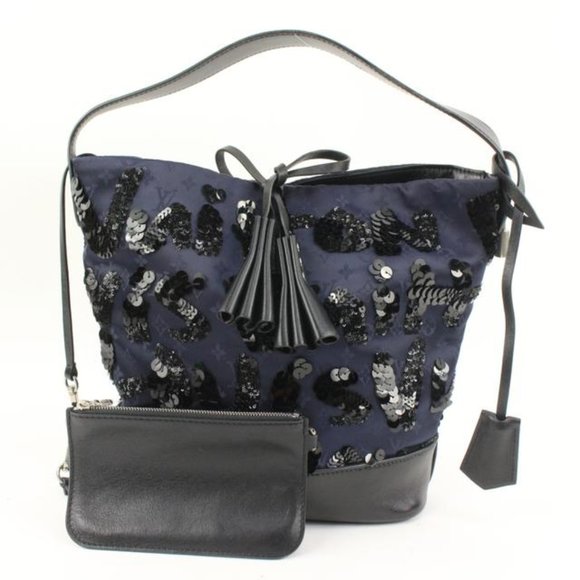 Louis Vuitton Navy Sequin Spotlight NN14 Bucket Bag with Pouch 84lv225s - Picture 1 of 12